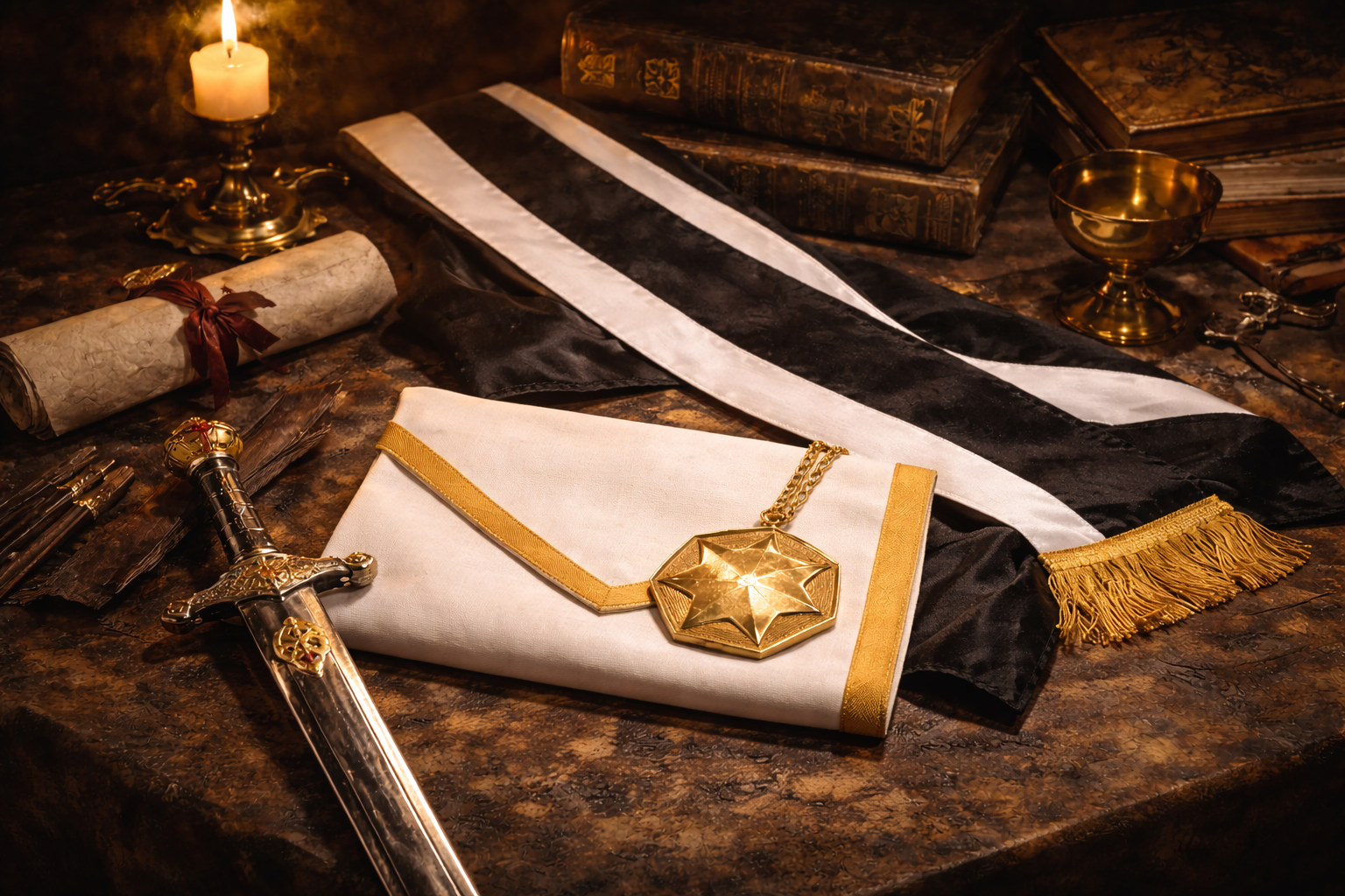 An Representation of the 17th Degree - Table, Sash and Folded Apron