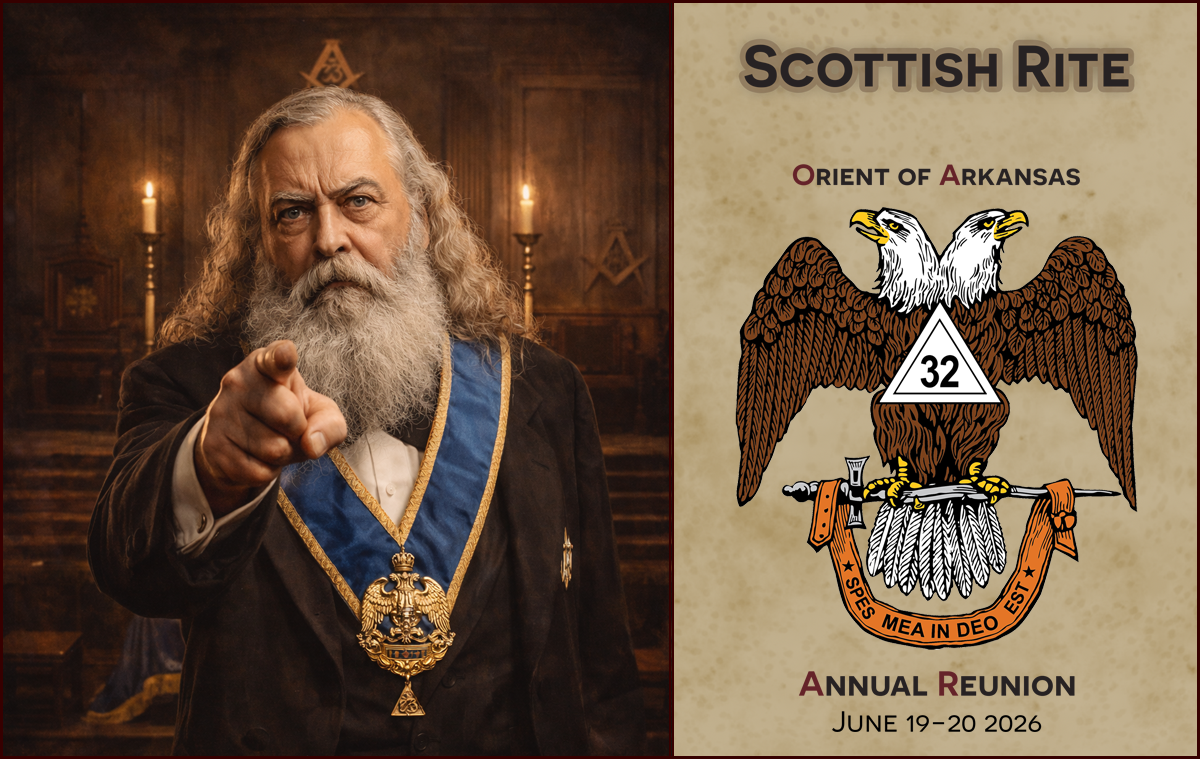 Image of Albert Pike pointing like Uncle Sam and the Reunion Poster