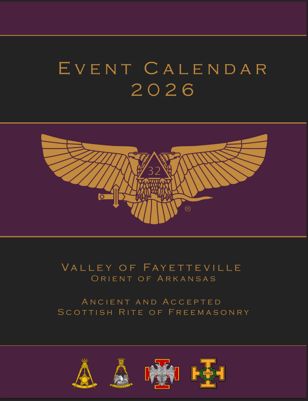 Image of the front page of the 2026 Valley of Fayetteville calendar