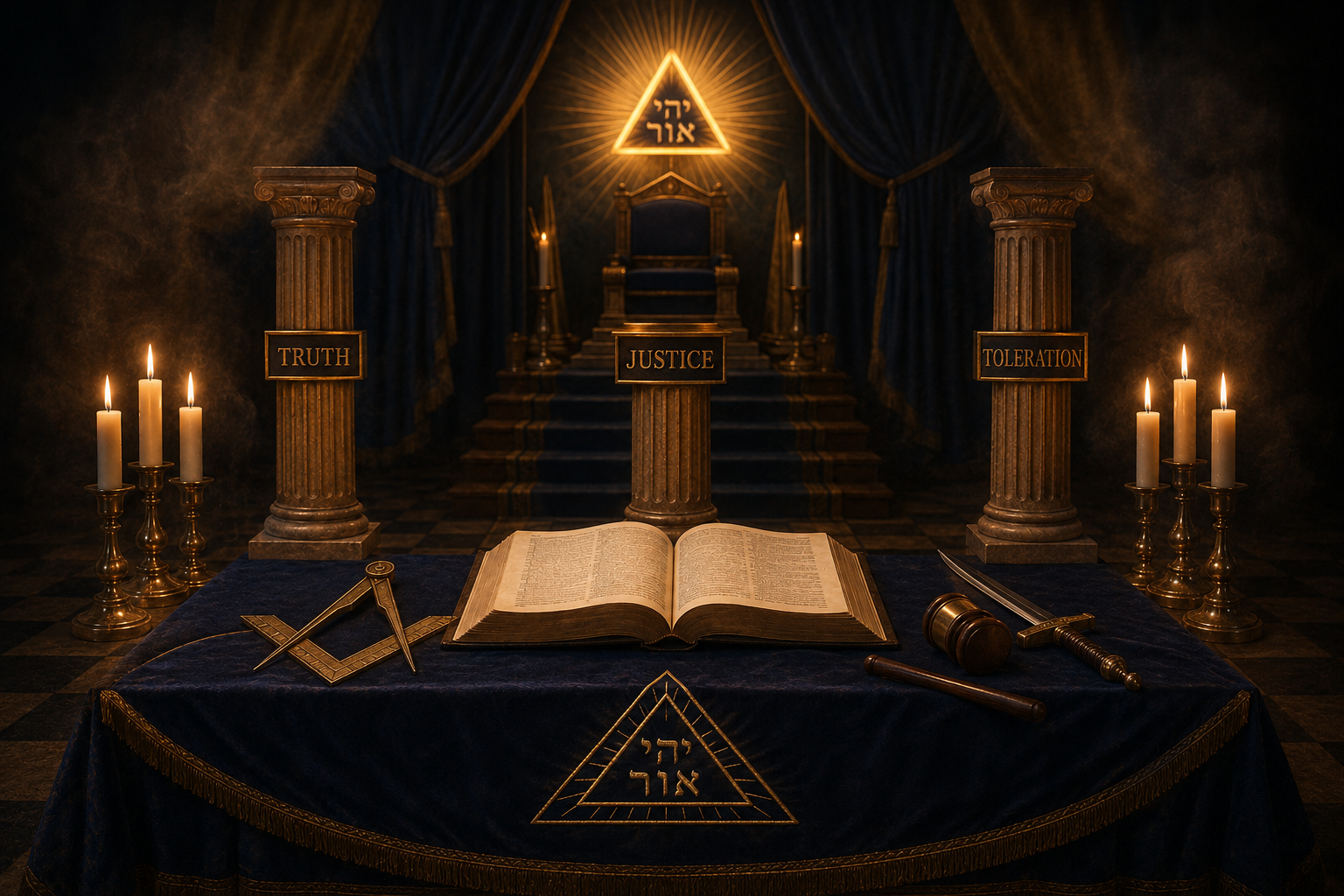 20th Degree education image - showing an alter with 20th degree themes and props